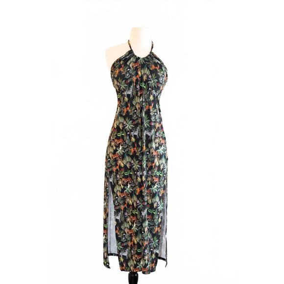 NEW SABZ SWIMWEAR jungle halter midi dress in multi - Picture 1 of 2